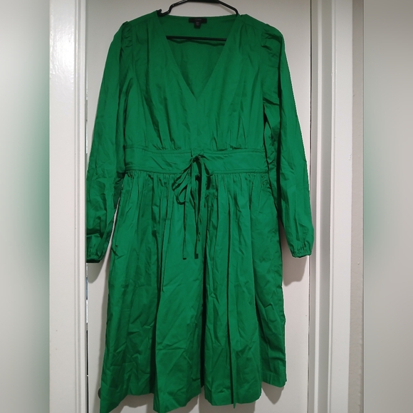 J. Crew Vibrant Kelly Green Long Sleeve Poplin Dress - Picture 2 of 16